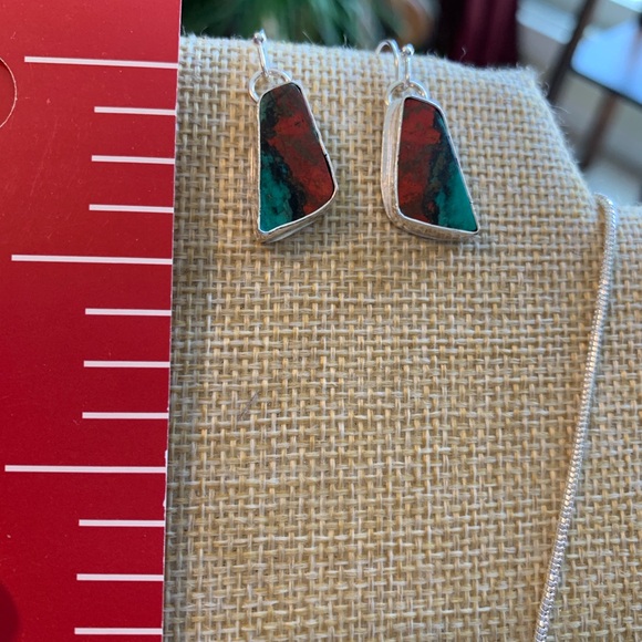 Sterling silver set of earrings and pendant with chrysocolla stones, NWT - Picture 6 of 10